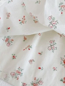 Summer Baby Girl Clothing Cute Peter Pan Collar 2pcs Flower Print Fashion Outfit For Infants, Top With Pants - Beige - View 5