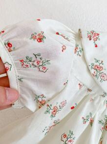 Summer Baby Girl Clothing Cute Peter Pan Collar 2pcs Flower Print Fashion Outfit For Infants, Top With Pants - Beige - View 8