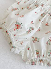 Summer Baby Girl Clothing Cute Peter Pan Collar 2pcs Flower Print Fashion Outfit For Infants, Top With Pants - Beige - View 7