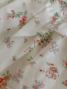 Summer Baby Girl Clothing Cute Peter Pan Collar 2pcs Flower Print Fashion Outfit For Infants, Top With Pants - Beige - View 4