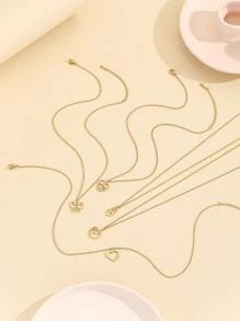 5 件 18k 镀金不锈钢心形和蝴蝶吊坠项链 情人节、妈妈、母亲、母亲节、礼物 - 金黃色 - 查看 3