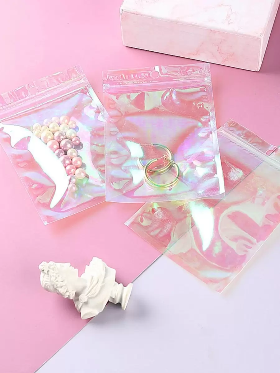 Túi tự dán màu Holographic đựng đồ trang sức, mỹ phẩm và phụ kiện làm móng - Hồng - Xem 1
