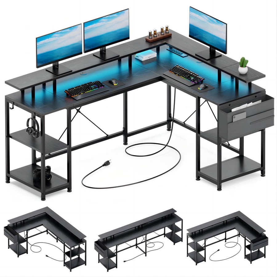 GIKPAL L-Shaped Gaming Desk, 95" Reversible Corner Computer Desk With ...