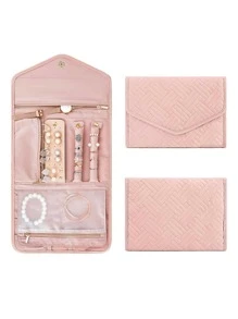 1入組滌綸首飾類收納日常粉色的可折疊珠寶收納盒收納盒適用於戶外遊玩 - 粉色 - 查看 1