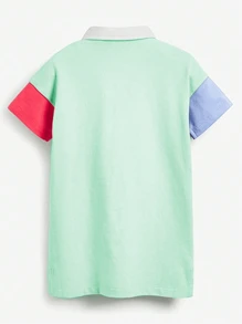 小女童撞色卡通刺繡Polo領T恤洋裝 - 彩色 - 查看 2