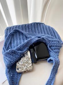 鏤空鉤針編織袋滌綸藍色的度假