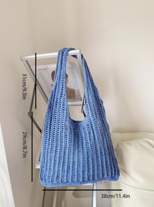 鏤空鉤針編織袋滌綸藍色的度假