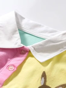 小女童撞色卡通刺繡Polo領T恤洋裝 - 彩色 - 查看 3