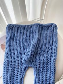 鏤空鉤針編織袋滌綸藍色的度假