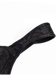 Floral Jacquard Wireless Bra - Black - View 9