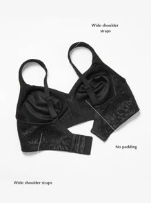 Floral Jacquard Wireless Bra - Black - View 6