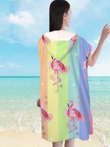 Due  jeheo 1pc Flamingo Print Hooded Bath Wrap Towel - Multicolor - View 5