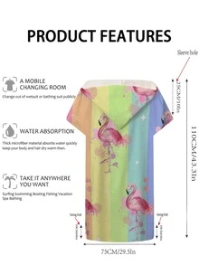 Due  jeheo 1pc Flamingo Print Hooded Bath Wrap Towel - Multicolor - View 2