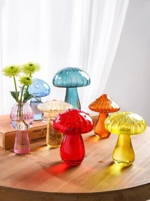 1pc Mushroom Shaped Flower Vase,Home Decor,Flower Vase,Centerpiece,Table Decor Back To School Room Decor School Supplies Glass Vase - Multicolor - View 2