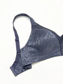 Wingslove Plus Jacquard Wireless Minimizer Bralet - Navy Blue - View 10