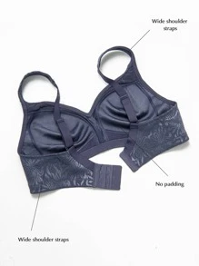 Wingslove Plus Jacquard Wireless Minimizer Bralet - Navy Blue - View 8