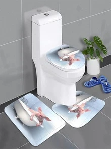 YBLZGCN 4 piezas cerdo con estampado Cortina de ducha & Alfombra de baño - Multicolor - Ver 4