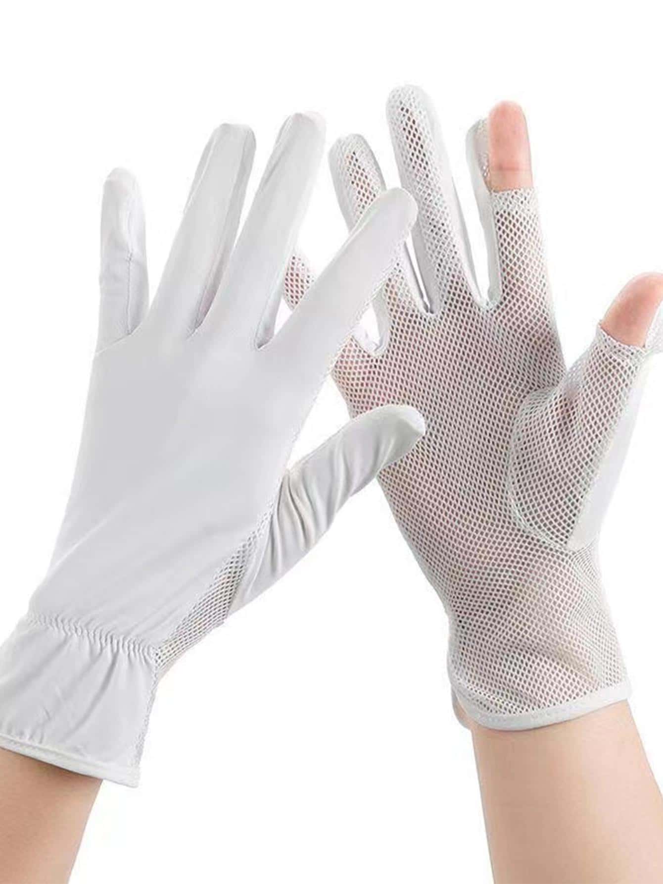 1雙女性素色透氣休閒手套適用於戶外 - 白色 - 查看 1