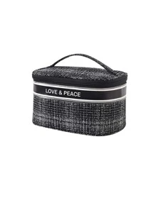 1pc Letter Graphic Toiletry Travel Bag - màu đen - Xem 3