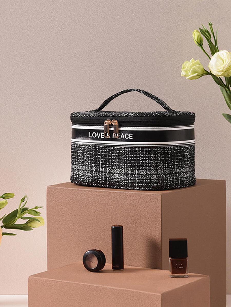 1pc Letter Graphic Toiletry Travel Bag - màu đen - Xem 1
