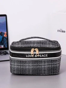 1pc Letter Graphic Toiletry Travel Bag - màu đen - Xem 2