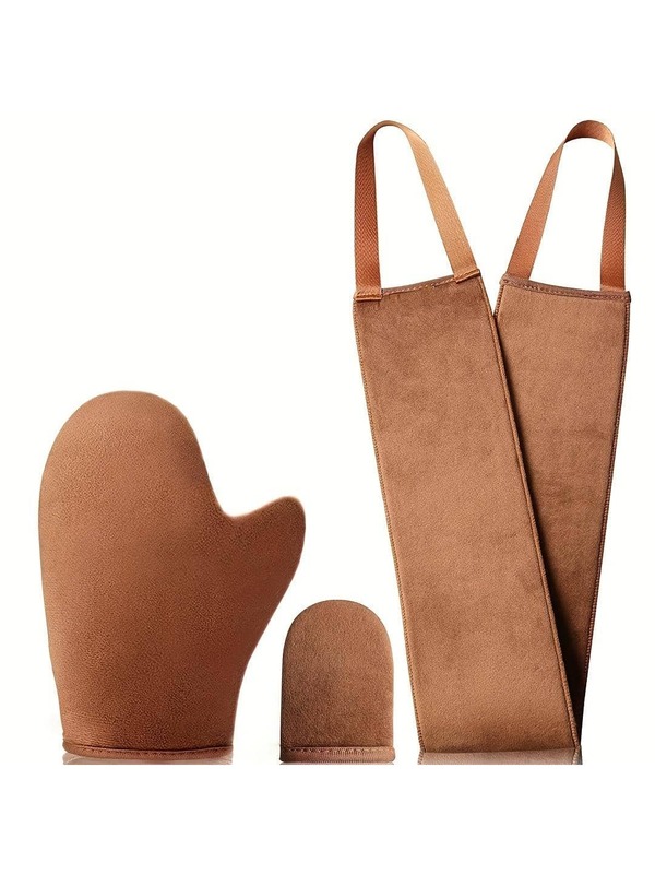 1set Plush Sun Tanning And Oiling Glove Set, Minimalist Brown Tanning