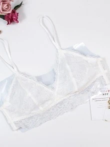 Sujetador con encaje floral - Blanco - Ver 4