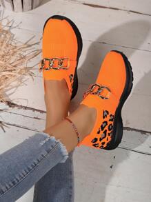 1 双女士豹纹休闲运动鞋，带链条装饰，轻便、柔软、舒适、透气、时尚跑步/步行运动鞋 - 橘色 - 查看 6