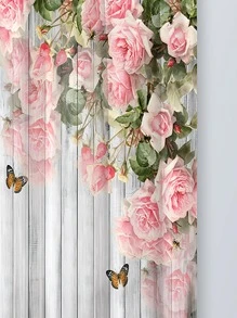 2入組花和蝴蝶圖案現代滌綸遮光窗簾適用於客廳和全部季節 - 彩色 - 查看 2