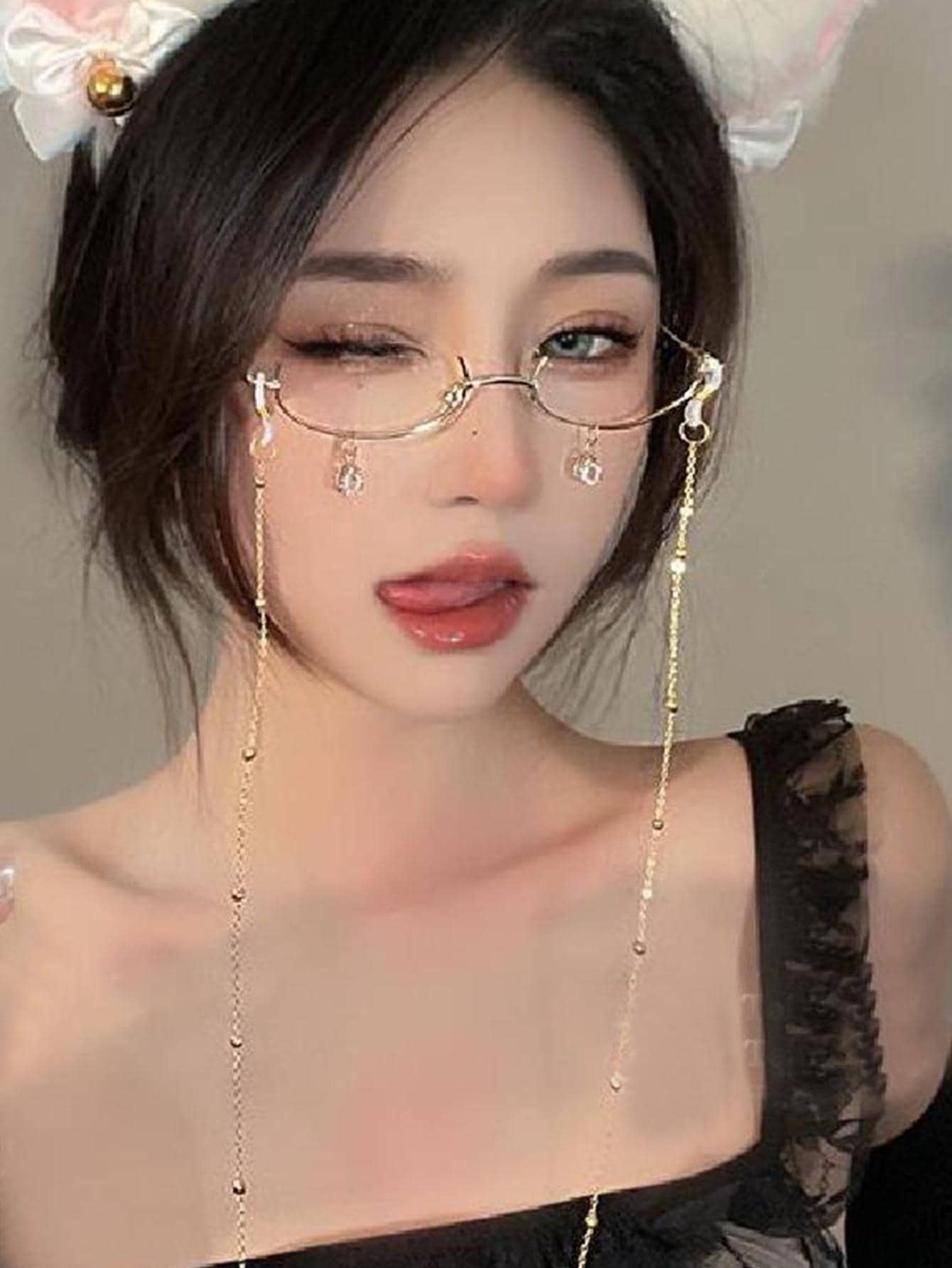 GRANCY】ラインストーンデザインリムレスメガネ GRANCY】ライン