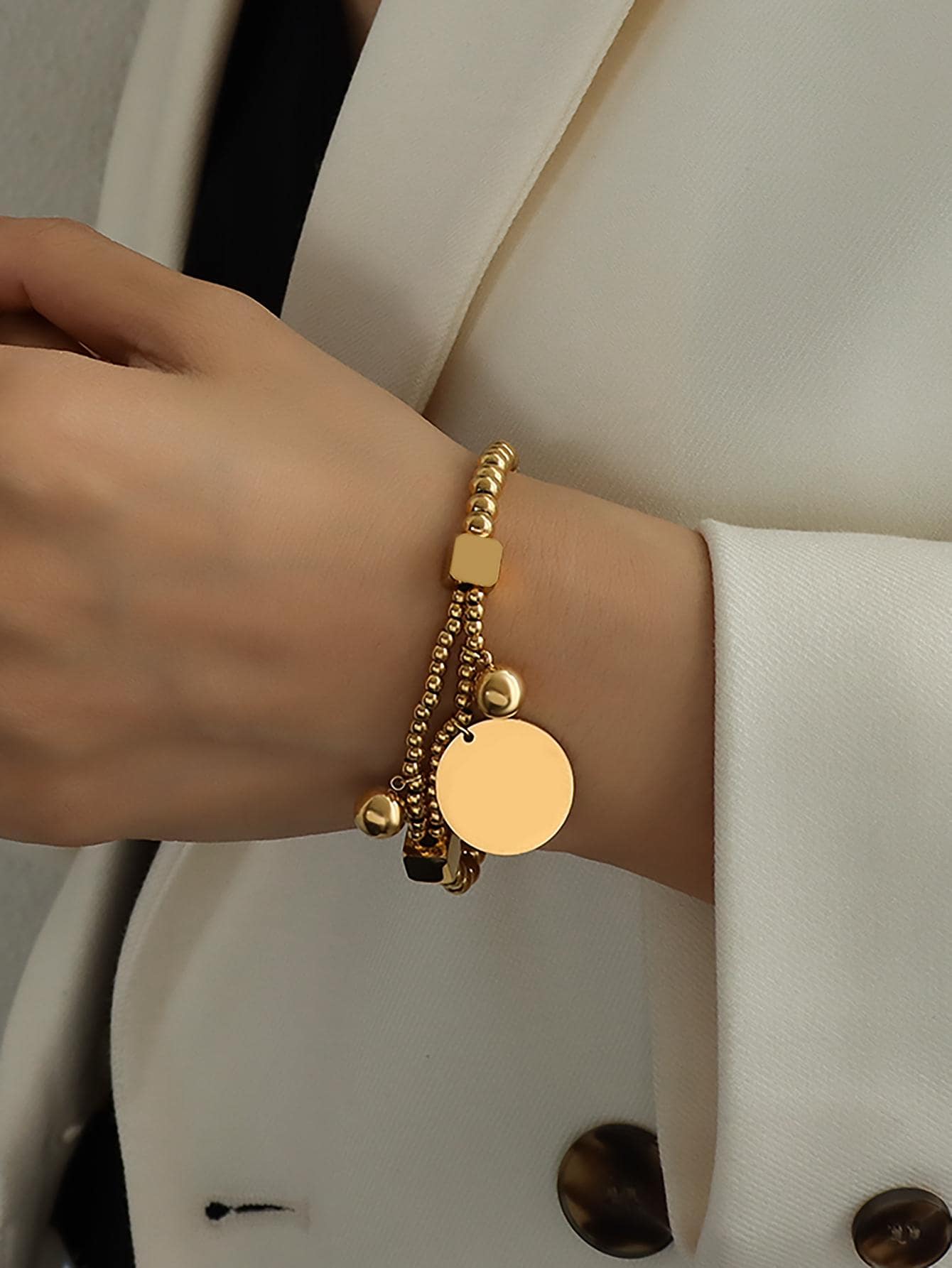 Pulsera con cuenta con diseño de disco - Amarillo Oro - Ver 1