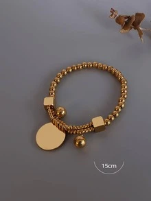 Pulsera con cuenta con diseño de disco - Amarillo Oro - Ver 3