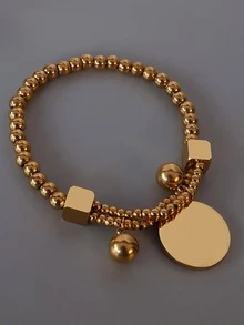 Pulsera con cuenta con diseño de disco - Amarillo Oro - Ver 4