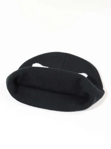 1頂女士流行提花針織帽,捲邊設計,刺繡字母裝飾,適於戶外旅行、度假和生日派對穿著 - 黑色 - 查看 3