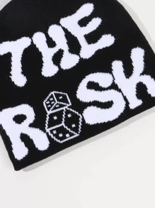 1頂女士流行提花針織帽,捲邊設計,刺繡字母裝飾,適於戶外旅行、度假和生日派對穿著 - 黑色 - 查看 5