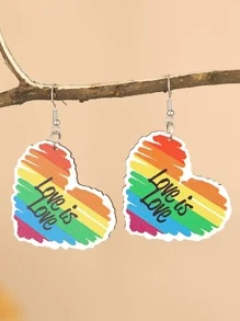 1 Thời Trang Bằng Gỗ Cầu Vồng & Khẩu Hiệu Đồ Họa Trái Tim Bông Tai Giọt Dành Cho Nữ Trang Trí Hàng Ngày - Nhiều màu - Xem 3