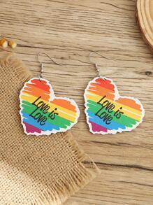 1 Thời Trang Bằng Gỗ Cầu Vồng & Khẩu Hiệu Đồ Họa Trái Tim Bông Tai Giọt Dành Cho Nữ Trang Trí Hàng Ngày - Nhiều màu - Xem 4