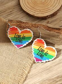 1 Thời Trang Bằng Gỗ Cầu Vồng & Khẩu Hiệu Đồ Họa Trái Tim Bông Tai Giọt Dành Cho Nữ Trang Trí Hàng Ngày - Nhiều màu - Xem 2