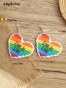 1 Thời Trang Bằng Gỗ Cầu Vồng & Khẩu Hiệu Đồ Họa Trái Tim Bông Tai Giọt Dành Cho Nữ Trang Trí Hàng Ngày - Nhiều màu - Xem 7