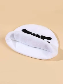 1個女性戶外度假時尚提花字母細節針織無邊小丸帽, 適用於戶外旅遊、生日派對