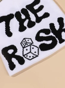 1個女性戶外度假時尚提花字母細節針織無邊小丸帽, 適用於戶外旅遊、生日派對