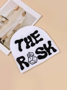 1個女性戶外度假時尚提花字母細節針織無邊小丸帽, 適用於戶外旅遊、生日派對