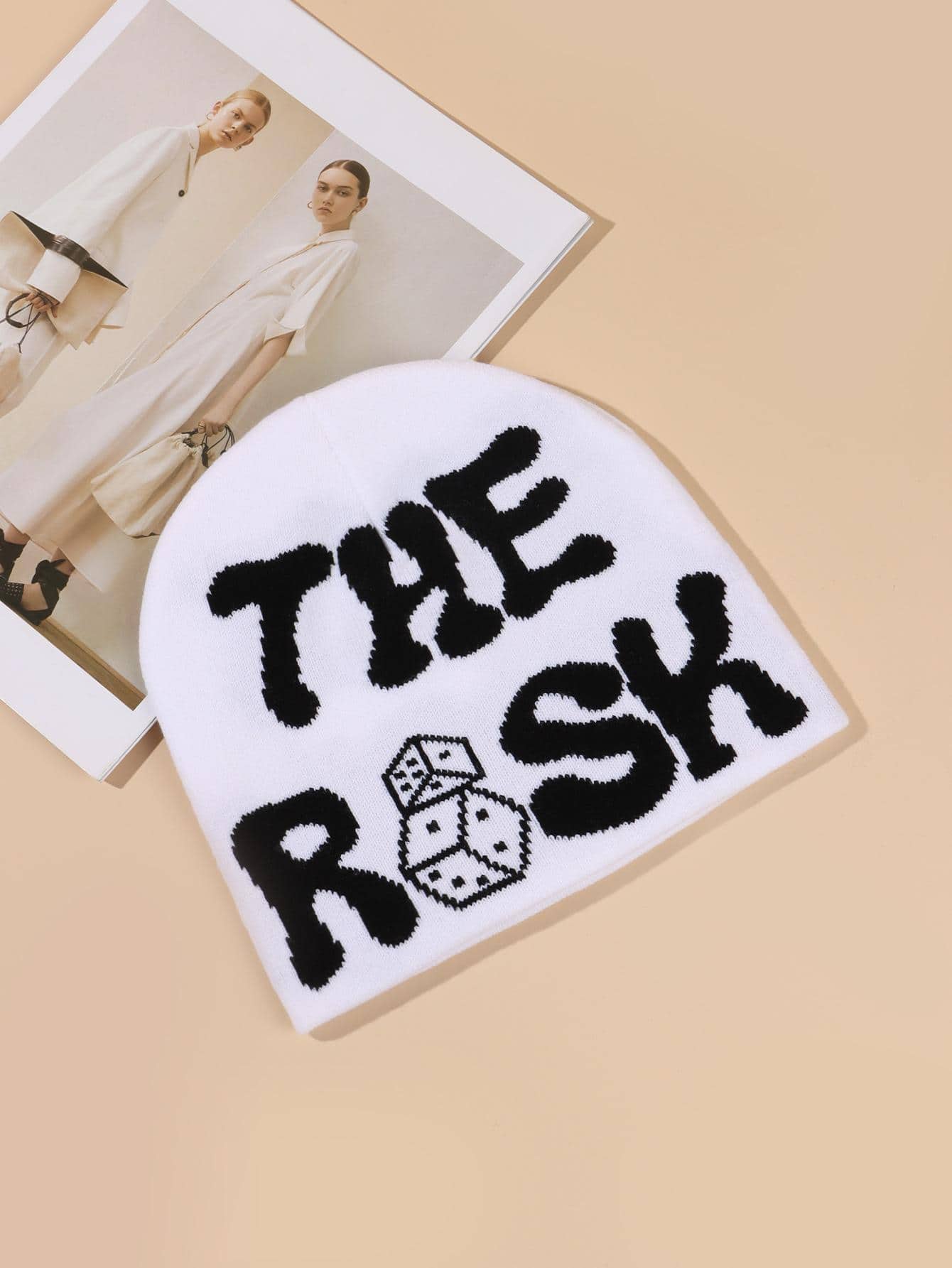 1個女性戶外度假時尚提花字母細節針織無邊小丸帽, 適用於戶外旅遊、生日派對