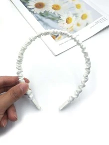 1入組女性抽褶細節時尚髮箍適用於日常生活 - 白色 - 查看 1