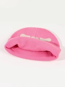 1入女士假期和戶外時尚提花字母針織帽,無邊設計並具有捲邊,適用於戶外度假旅行、生日派對