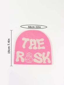 1入女士假期和戶外時尚提花字母針織帽,無邊設計並具有捲邊,適用於戶外度假旅行、生日派對