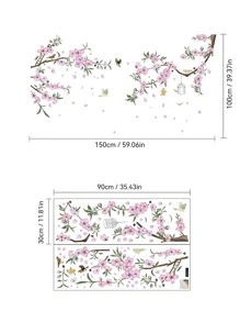 mama look 2入組花卉圖案和鳥樣式牆現代PVC防水牆貼適用於客廳 - 粉色 - 查看 2