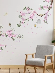 mama look 2入組花卉圖案和鳥樣式牆現代PVC防水牆貼適用於客廳 - 粉色 - 查看 1