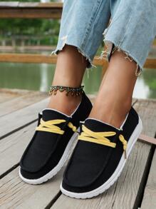 女性前綁帶一腳蹬帆布運動運動鞋 - 黑色 - 查看 5
