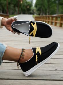 女性前綁帶一腳蹬帆布運動運動鞋 - 黑色 - 查看 3